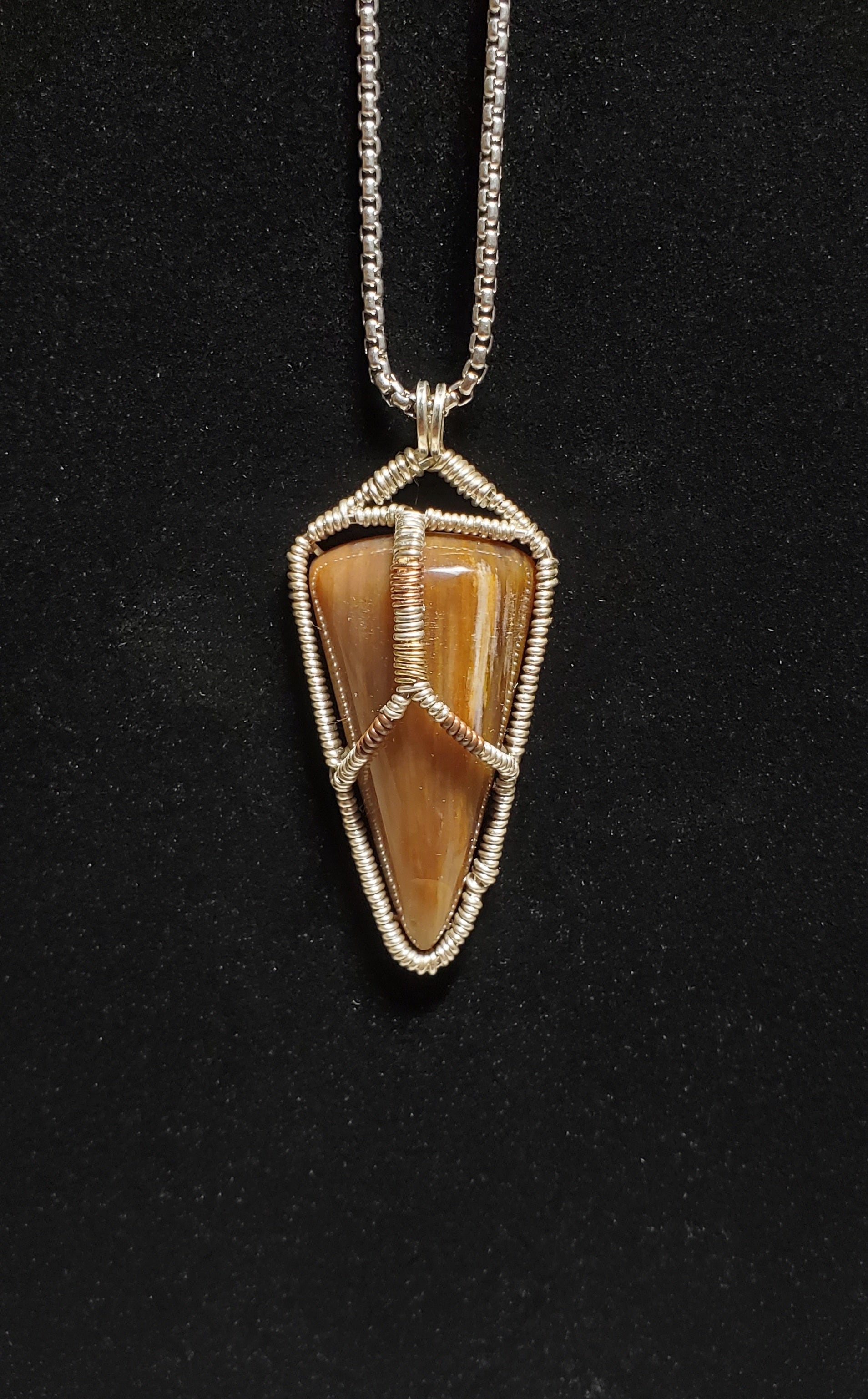 Petrified Wood Triangle Pendant with Celtic Knot - Celtic Designs by Melodye